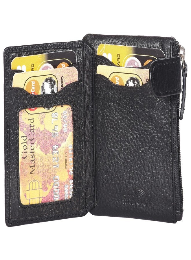 Sassora Genuine Leather RFID Blocking Card Holder Wallet | Compact Case with Zip Pocket, ID Slot & Snap Loop | Minimalist Wallet for Men & Women - Image 2